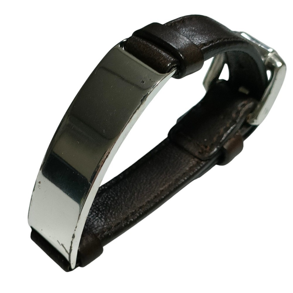 Bottega Veneta SV925 ID Plate Leather Bracelet Bangle Accessory Brown Men's W...